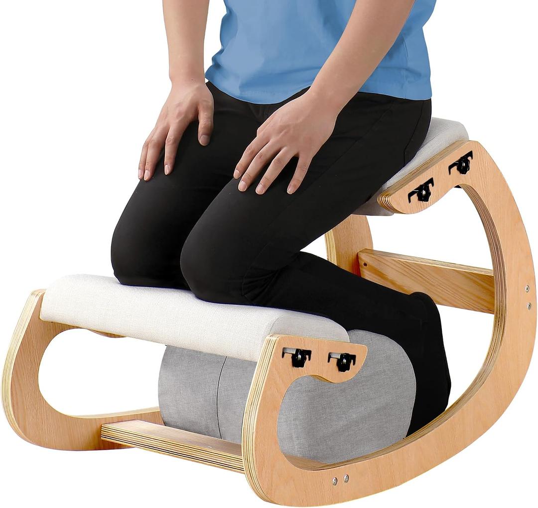 Adjustable Kneeling Chair, Wooden Ergonomic Chair Knee Chair Posture Chair - Improve Your Posture with an Angled Seat for Home,Office (Wood Color+ Pads), 12 inches x 8 inches x 11 inches