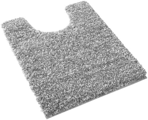 Yimobra Fluffy Toilet Rugs U Shaped, Shaggy Soft Comfortable Non Slip, Water Absorbent Microfiber Bath Mat, Dries Quickly, Machine Washable Thick Bathroom Floor Rugs, 24"x 20", Light Gray and White