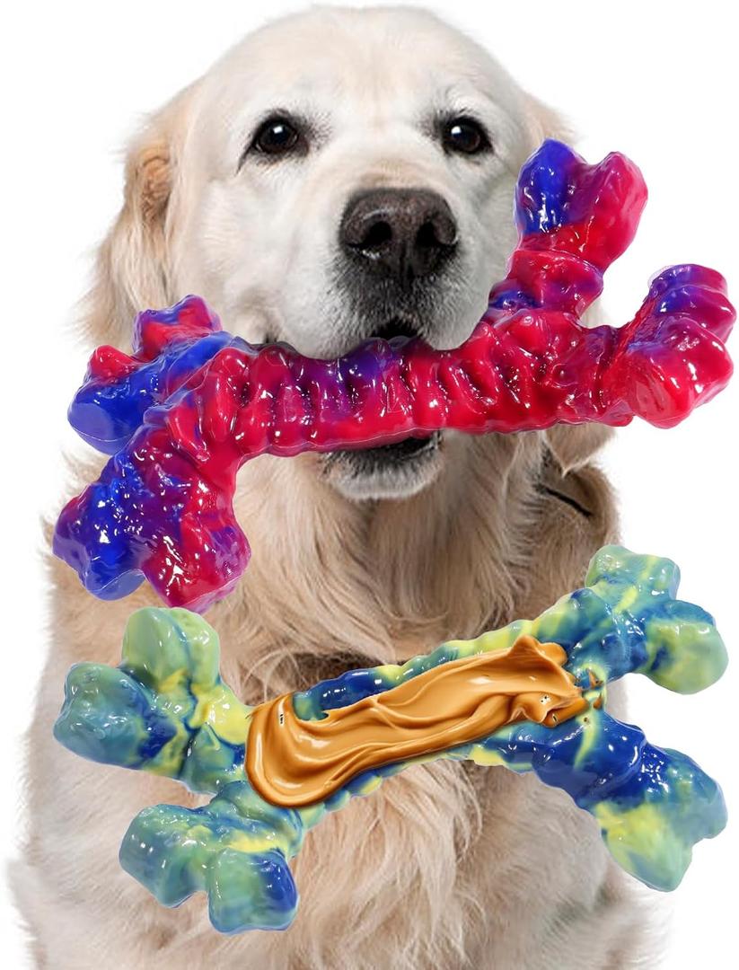 Aelflane 2 Pack Dog Toys for Aggressive Chewers, Indestructible Chew Toys for Dogs, Boredom and Stimulating Best Dog Toys for Medium/Large Breed,Tough Bones for Teeth Cleaning and Training