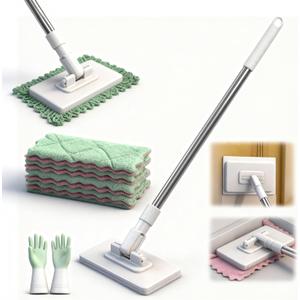 Snap Grip Mini Mop, Cloth Changing Mini Mop for Dry & Wet Disposable Pads, Lazy mopa Automatic gripping with Sweeping & Mopping, Long Handle Disposable Dust Mop for Hardwood, Tile, Small Space(White)