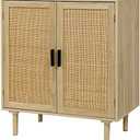 Finnhomy Sideboard Buffet Kitchen Storage Cabinet with Rattan Decorated Doors, Dining Room, Hallway, Cupboard Console Table, Liquor / Accent Cabinet, 31.5X 15.8X 34.6 Inches, Natural