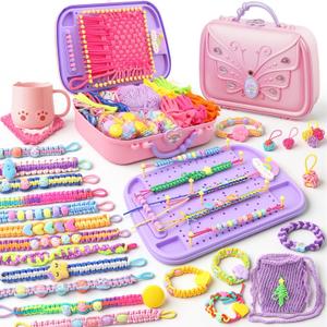 Friendship Bracelet Making Kit & DIY Weaving Loom, 500+ Colorful Ropes, Bands & Beads, Creative Arts and Crafts Gift for Girls Ages 612, Ideal Christmas Gifts for Girls Ages 5 6 7 8-12 Pink
