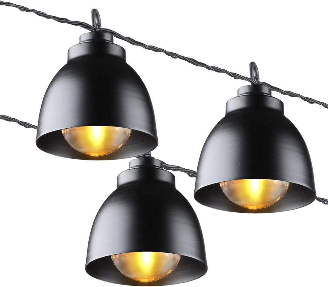 Cafe String Lights 11FT, Metal Shade LED Indoor/Outdoor String Lights with 10 Bulbs, Waterproof Connectable Hanging String Lights for Outside, Backyard, Bistro, Porch, Deck, Garden (1 PC)