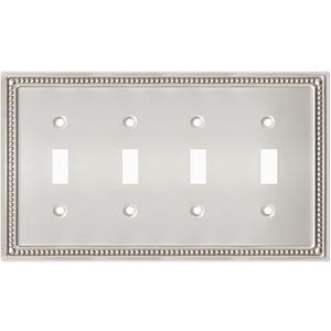 Metal Outlet Covers Wall Plates, Satin Nickel Beadboard Switch Plate Cover, Receptacle Light Switch Covers, Decorative Electrical Outlet Cover (4 Gang Toggle 1 Pack)