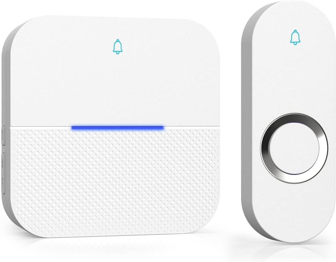 AIDA Lighted Wireless Doorbell for Home, Waterproof Battery Doorbell Wireless 1,000ft Range, 5 Volume Levels with 58 Chimes & LED Flash on Receiver (White, 1 Button & 1 Receiver)