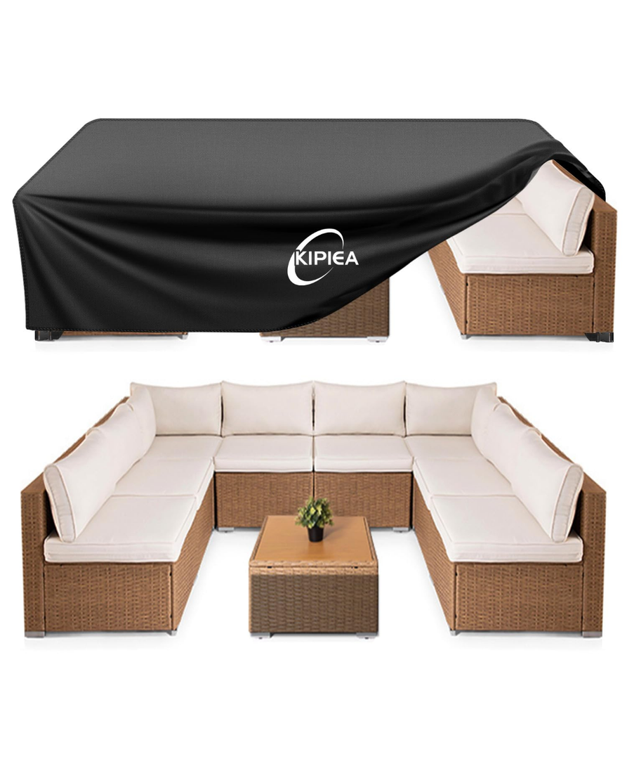 Kipiea Patio Furniture Covers Waterproof Winter, Heavy-Duty Outdoor Furniture Set Covers for Table Chairs, Anti-UV, No Tears or Fading (110"L x 84"W x 28"H) Black