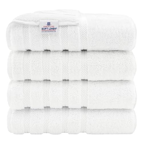 American Soft Linen Luxury 4 Piece Bath Towel Set, 600 GSM 100% Cotton Turkish Bath Towels for Bathroom, 27x54 in Extra Large Bathroom Shower Towels, White