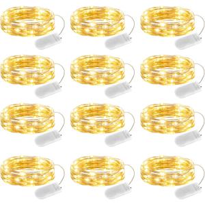 Minetom 12 Pack Fairy Lights Battery Operated String Lights - 7ft 20 LED Waterproof Silver Wire Firefly Light Waterproof for DIY Crafts Wedding Dcor Table Mason Jars Party (Warm White)