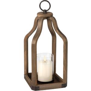 Rustic Wood Lantern Candle Holder for Farmhouse Decor - Indoor and Outdoor Table Centerpiece with Glass Hurricane