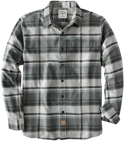 Dubinik® 6 oz Flannel Shirt for Men Plaid Mens Button Down Long Sleeve Shirts Cotton Casual, Large