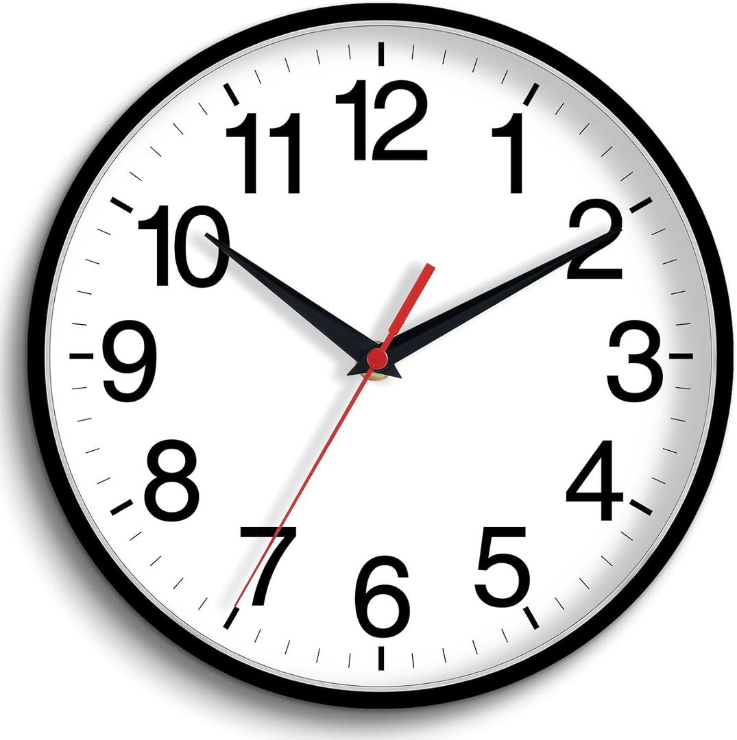Wall Clock Analog 16 Inch Black Battery Operated Silent Clock