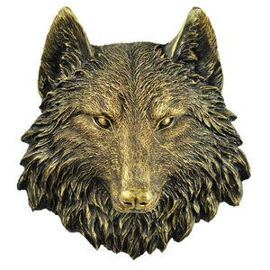Wall Sculptures 3D Animal Head Wolf Head 22.5x20cm, Wall Sculpture Animal Head Wolf Head, Antique Copper Artificial Resin Taxidermy Head Statue
