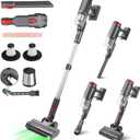Cordless Vacuum Cleaner, 8-in-1 Powerful Stick Vacuum Cleaners For Home With 35kPa, 35Mins Runtime, 1L Dustbin, Anti-Tangle Rechargeable Self-Standing Vac For Floor Carpet Pet Hair Hardwood Tile car (Silver)