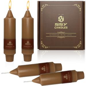 5 Inch Short Taper Candles Candle Sticks Handmade Unscented Set of 4 Spiral Taper Candles Twisted Candlesticks for Wedding Home Decoration(Brown)