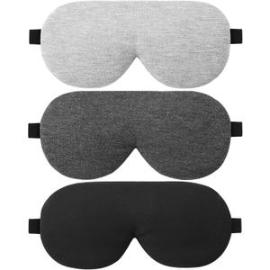 ALASKA BEAR 3 Pack Sleep Eye Masks Organic Cotton Cool Bamboo - Nose Covering for 100% Light Blocking, Lightweight for Home or Travel Use (Black, Grey, Silver)