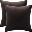 DEZENE Decorative Pillow Cases 18x18 Chocolate Brown: 2 Pack Cozy Soft Velvet Square Throw Pillow Covers for Farmhouse Home Decor (18" x 18" (Pack of 2), Chocolate Brown)