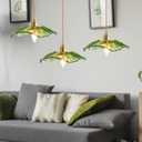 Kulukulu Retro Style Pendant Light, Mid Century Smoked Glass Ceiling Hanging Lamp, Vintage Hand Blown Fixture for Bedroom Dining Room, Kitchen Island - Flower, Green, Large, 2 Pack