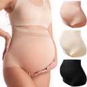 Momcozy Women's Maternity High Waist Underwear Pregnancy Soft Seamless Maternity Underwear Over Bump (Medium, Black,almond,oyster Pink-3pk)