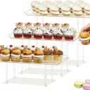 3 Pack Dessert Table Display Set, Clear Acrylic Desert Stands Buffet Risers for Cupcakes Dessert Pastry Food Treat Tier Cookie Dessert Platter Serving Trays Stand for Wedding Birthday Party