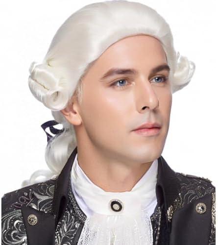 Traqur Judge Colonial Wig for Men White Funny Crazy Wigs Washington Halloween Costume Cosplay Party Wigs (White)