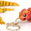 3D Printed Bearded Dragon Animals Set 7 Inch Medium + Mini Lizard Keychain, Hand-Painted Cute Eyes Realistic Reptile Accessories with Full Articulated, Unique Fidget, Gold
