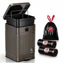 Dog Poop Trash Can Outside - 22L/6Gal Metal Outdoor Trash Can with Lid, Dog Waste Container with 20 Bags, Pet Poop Bucket with Soft Close for Backyard Odor Control, Rectangular Brown