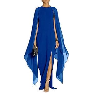MAYFASEY Women's Elegant High Split Flare Sleeve Formal Evening Gowns Maxi Dress with Cape, Size M