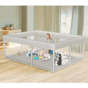 Large Baby Playpen 65x50 Inch, PlayPen for Babies and Toddlers, Sturdy Safety Play Yard for Indoor & Outdoor with Zipper Gates, Anti-Fall (Gery)