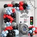 132pcs Race Car Balloons Arch Garland Kit, 18 12 10 5Inch Red Blue Black Checkered Wheel Tire Balloons for Race Car Birthday Party Decorations Two Fast Birthday Decor