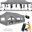 COBIZI 10x30 Pop up Canopy Tent 10x30 Canopy with Sidewalls, Heavy Duty Party Tent Tents for Parties, Foldable UPF 50+ Waterproof Commercial Ez up Canopy with Roller Bag, Grey(Windproof Upgraded) (Gray)