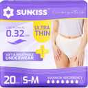 SUNKISS Ultra Thin Incontinence Underwear for Women, High Absorbency & Super Soft Postpartum Diapers, Disposable Adult Pull Ups, Unscented, Small/Medium, 20 Count