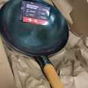 YOSUKATA 13.5" Pre-Seasoned Flat Bottom Blue Carbon Steel Wok for Stir Fry