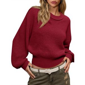 Saodimallsu Womens Batwing Long Sleeve Sweaters Casual Crewneck Loose Chunky Knit Fall Pullover Tops (L)