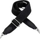 Purse Strap Replacement Crossbody, 1.5 in Wide Embroidered Canvas Shoulder Strap for Handbags & Purses, Adjustable Length, Black (Silver Hardware)