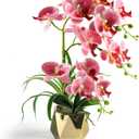 Orchids Artificial Flowers, Fake Orchid Plants & Flowers in Vase, Faux Orchid in Pot for Home Decor Indoor,Pink Artificial Flowers with Gold Vase