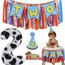 Cartoon Toy Highchair Banner for 2nd Birthday Party Decorations Two Infinity and Beyond High Chair Tassel Banner for Boys 2 Years Old Western Cowboy 2 Birthday Photo Props Backdrop Decorations