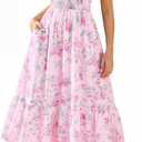 GRACE KARIN Women's Summer Floral Maxi Dress 2026 Ruffle Sleeve Smocked Sundress Flowy Wedding Guest Long Dresses with Pocket, Large