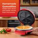 Elite Gourmet EQD-118 Electric Non-Stick 11" Quesadilla Maker, Easy-Slice 6-Wedge, Grilled Cheese Corn Flour Tortilla Snacks, Red