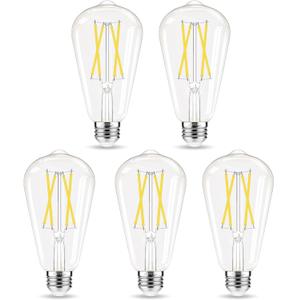 GvvooHome Edison Bulbs, E26 LED Bulb 60 watt Non-Dimmable, 4000K Daylight White, ST58 Vintage Light Bulbs, 90+ CRI, E26 Medium Base, Clear Glass,  5 Pack