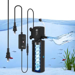 AquaMiracle Fish Tank Filter with Timer & Filter Sponge, 130GPH U - V Aquarium Filter with Aeration & Rainfall Modes, Effective Turtle Filter for Green Water Control (10-30 Gal Tank)