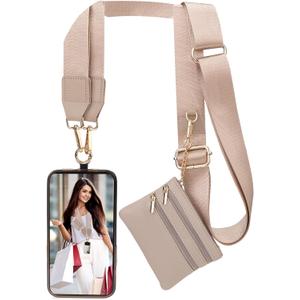 XANGNIER Clip and Go Strap for Phone with Wallet Crossbody, Phone Strap with Zippered Wallet, Adjustable Anti Theft Cellphone Lanyard for Women, Cellphone Chain Accessories,Multicolor 7