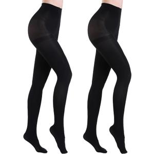 HA WA 2 Pairs Women's Opaque Tights, 40D Control Top Nylon Pantyhose Sheer Stockings for Women (Black)
