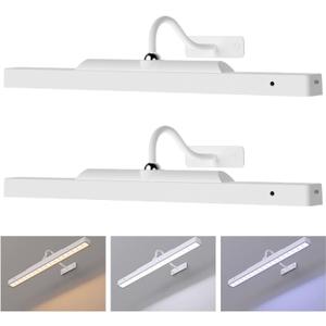 Cordless White Picture Lights for Wall Artworks - Wireless Remote, 3 Modes Dimmable 350LM Above Frame Lighting, 5000mAh Rechargeable Battery Wall Mount for Photo, Gallery,Paintings,Dartboard(2-Pack)