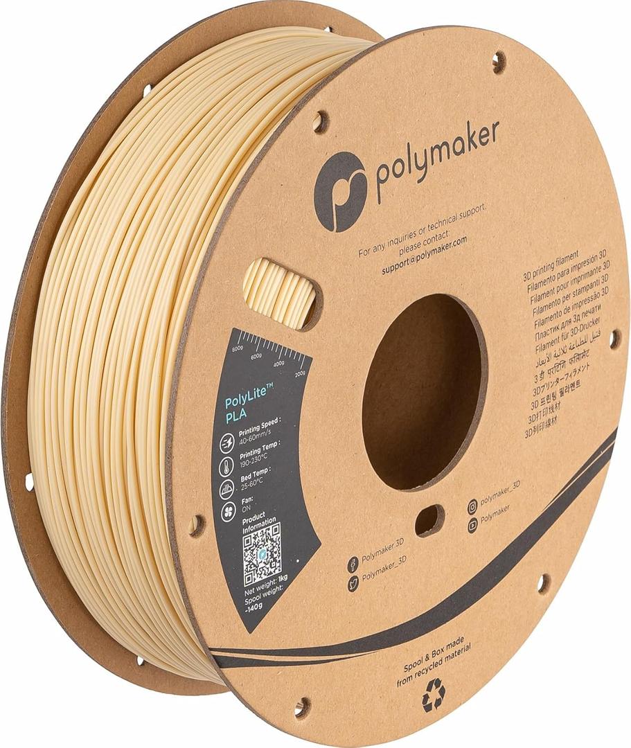 Polymaker PLA Filament, Cream 3D Printing PLA Filament 1.75mm 1kg - PolyLite 3D Printer PLA Filament, Dimensional Accuracy +/- 0.03mm, Compatible with Most 3D Printer, Cream