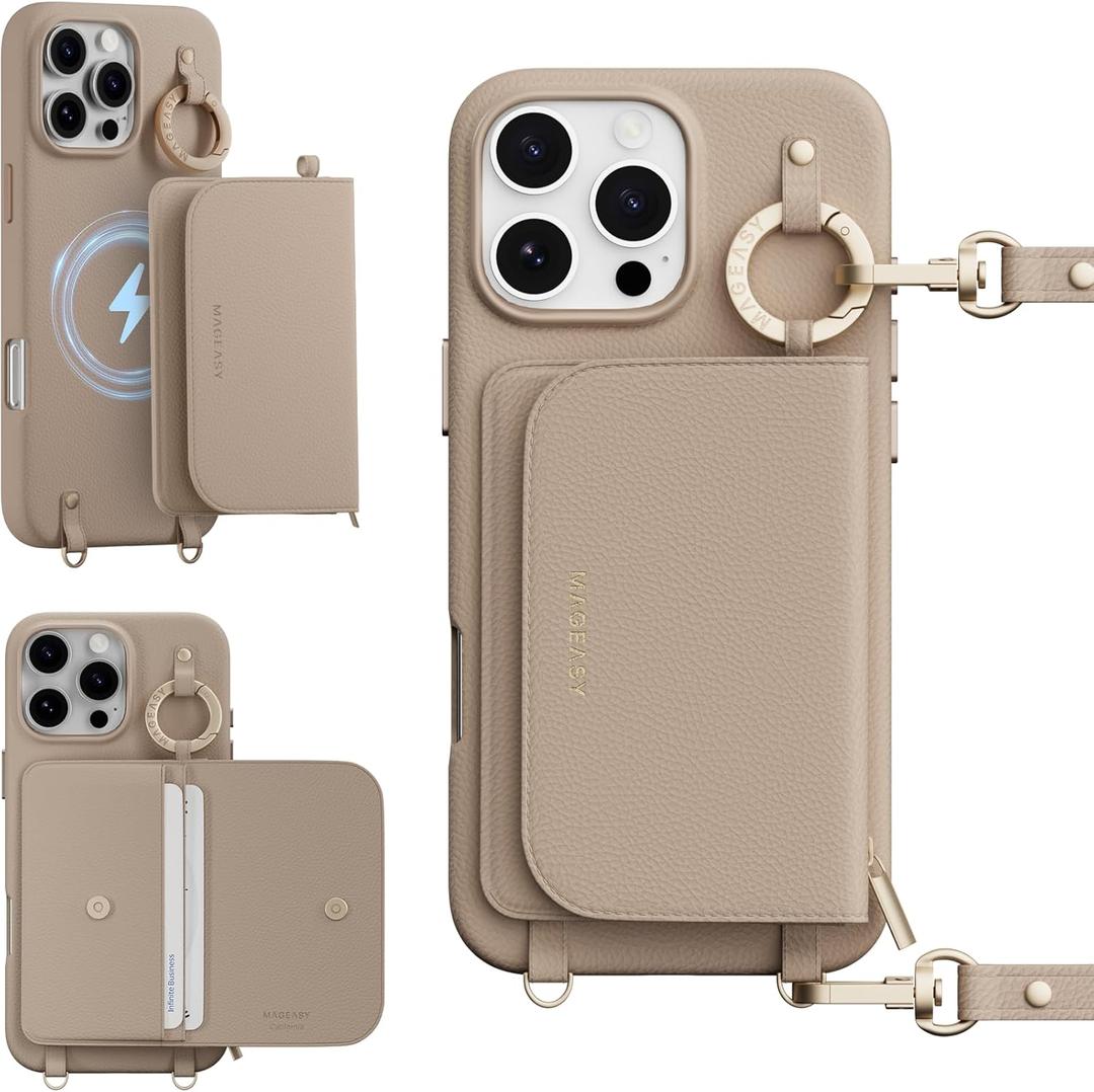 MAGEASY Designed for iPhone 16 Pro Max Wallet Case 6.9" - Detachable Wallet Case with Crossbody Strap, 16ft Ultimate Drop Protection, [The Only Phone Case with Purse Compatible with MagSafe] | Pouch M