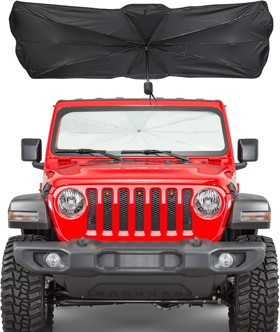Windshield Sun Shade, JoyTutus Custom-fit Blocks Rays Sun Shade Visor Protector Compatible with Wrangler JL, Easy to Install Car Windshield Sunshade, Keep Your Car Cool for JL JLU 2018-2026 & JT