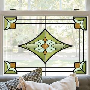 Window Stickers, Stained Glass Window Privacy Film, UV Blocking Static Cling for Home Kitchen Office Bathroom, Verdant Prism, 11.81" X 15.75"