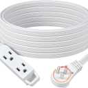 DEWENWILS 25FT Flat Plug Extension Cord, 3 Prong Ultra Thin Power Strip, 360 Rotating Plug, 13A/125V/1625W, 16 Awg Grounded Flat Power Cable for Indoor Narrow Space, SPT-3, ETL Listed, White