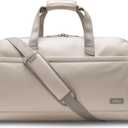Halfday Convertible 2-in-1 Vegan Leather Premium Garment Duffel Weekender Bag 45L (Carry-on, Wrinkle-Free Travel, Hanging Suit Compartment, Shoe Pockets, Trolley Sleeve), Ivory