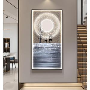 Large Framed LED Modern Wall Art for Hallway, Vertical Moon Night Sky Lake Landscape Artwork for Walls, Luxury Dimmable Lighted Wall Decor for Living Room, Entryway, Home Office, 30 x 60 Inch